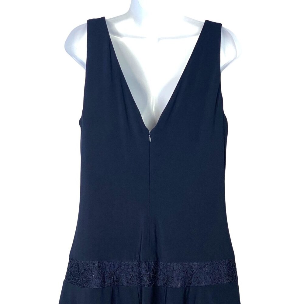 Lauren Ralph Lauren Navy Blue Ruched Lace Inset Sleeveless Fit & Flare Dress 16 - Picture 5 of 12